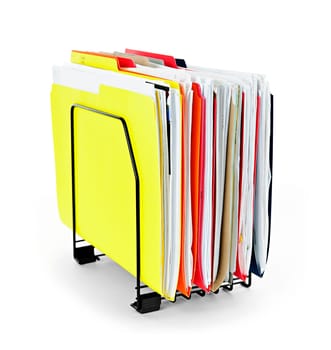 File folders with documents in vertical organizer