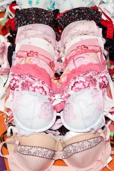 Feminine linen, underbodies put in row, silk