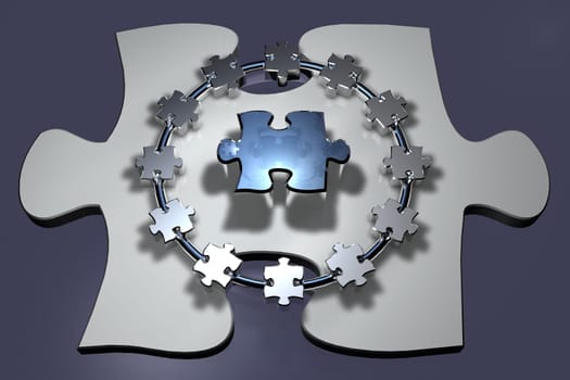 Business Concepts Illustration - Teamwork - Puzzle - Ring - 3D
