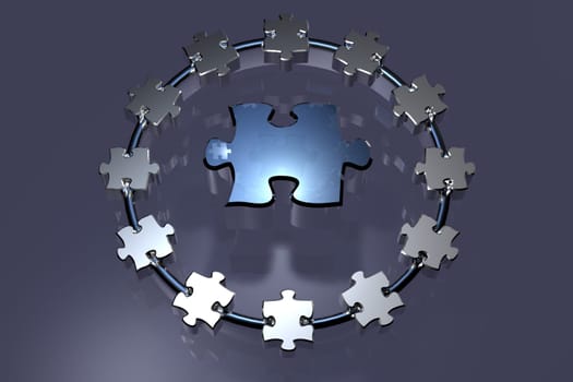 Business Concepts Illustration - Teamwork - Puzzle - Ring - 3D