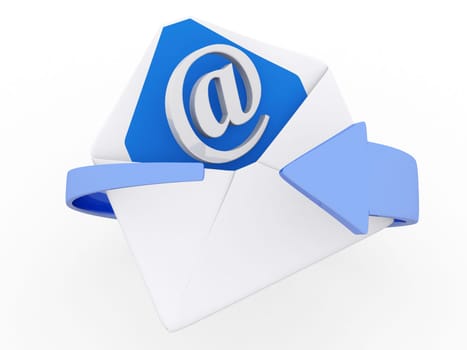 3d mail envelope and blue circular arrows, e-mail marketing concept.