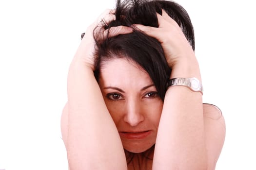 a portrait of a nervous woman