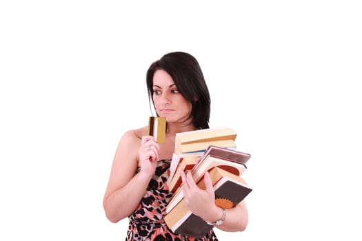 young woman paying high bills with credit card