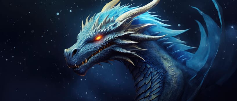 Magic blue dragon, fantasy concept of dragon energy.