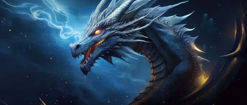 Magic blue dragon, fantasy concept of dragon energy.