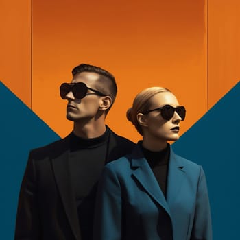 Woman two man fashionable background together urban portrait glamour sunglasses stylish street adult female lifestyle beauty person model love male couple hair style young caucasian