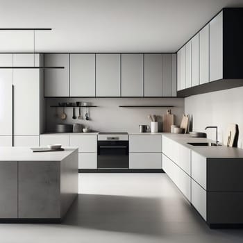 Modern kitchen interior in minimalist style. generative AI. High quality