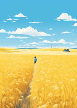Summer countryside golden harvest yellow rural meadow landscape agricultural sky land country cloud blue field cereal nature crop background wheat farming