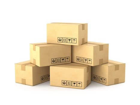 Cardboard boxes 3D rendering illustration isolated on white background