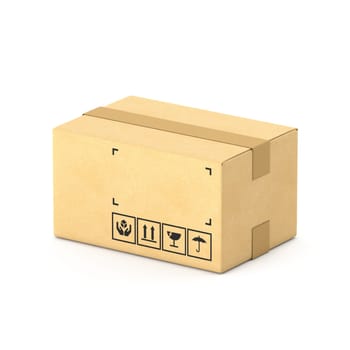 Cardboard box 3D rendering illustration isolated on white background