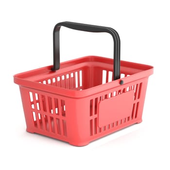 Red plastic shopping basket 3D rendering illustration isolated on white background