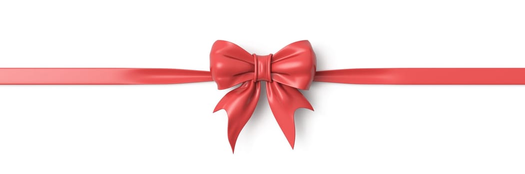 Red ribbon bow horizontal banner 3D rendering illustration isolated on white background