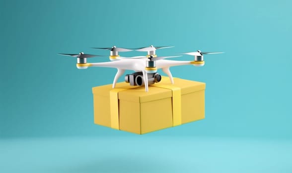 propeller cargo speed blue flying aircraft shipping remote helicopter air drone transportation box express fly fast shipment delivery innovation technology. Generative AI.