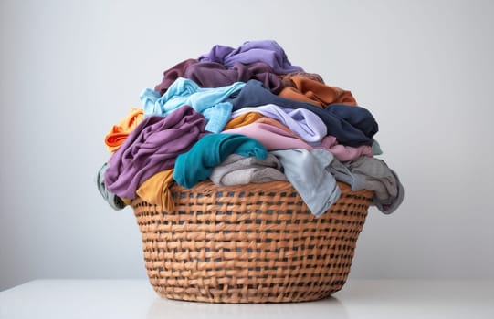 Apparel textile laundry hygiene background material heap domestic wicker dirty stack white full fabric basket clothes clean soft colours household cotton housework pile