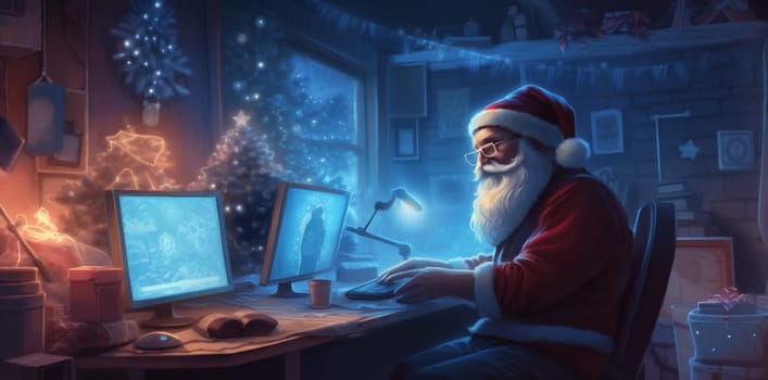 home call winter happy celebration new family season communication christmas chat character interior santa male computer house gift holiday laptop video. Generative AI.