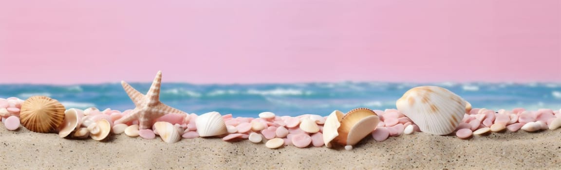 banner sand water sea nature coastal island beautiful summer bright holiday ai sale tropical beach coast landscape relax shell ocean. Generative AI.