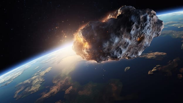 Asteroid or meteor fly to the earth, disaster, creative fantasy science art elements. AI