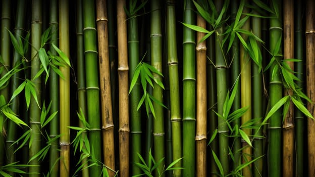 Green bamboo fence texture, bamboo background for design. AI