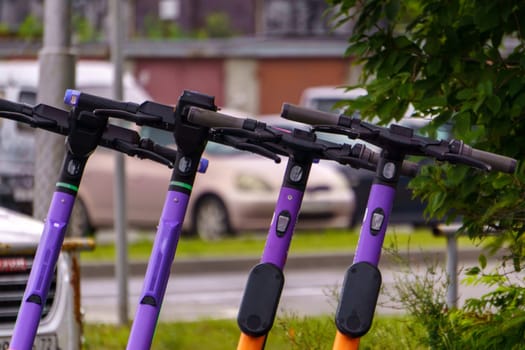 Electric scooters, an image of the concept of urban transport. Selective focus