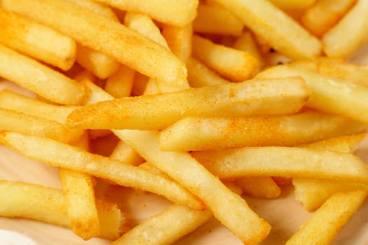 Potatoes chips, French Fries Background, Close Up. Selective focus