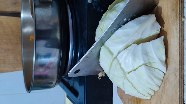 white cabbage cut for salad or soup, food fresh vegetables. High quality photo