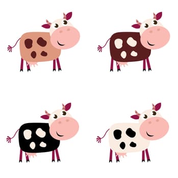 Vector collection of four happy Cow characters - isolated on white.