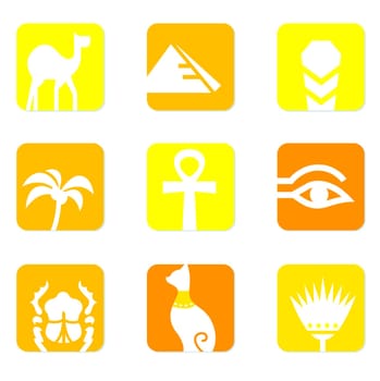 Vector collection of Egypt icons isolated on white - yellow background.