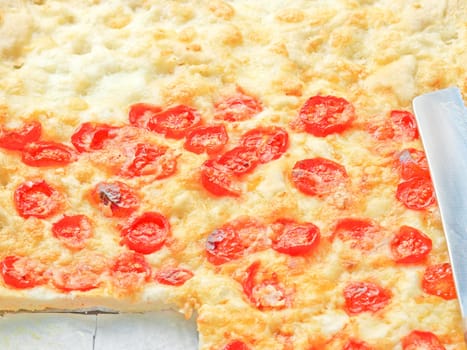 Italian Pizza with tomato topping useful as a background