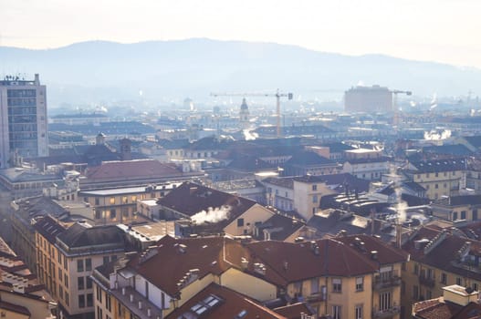 City of Turin (Torino) skyline panorama birdeye seen from above