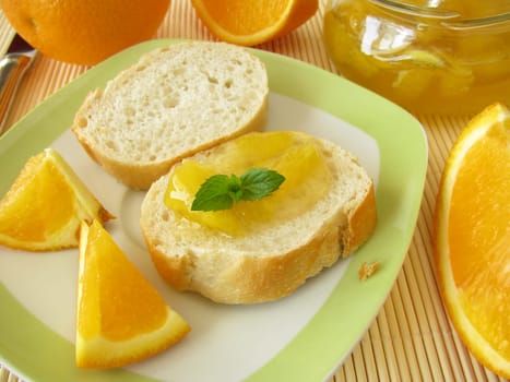 Orange marmalade on baguette
