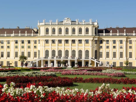 Schönbrunn Palace,landmark of Vienna with flowers in the park
