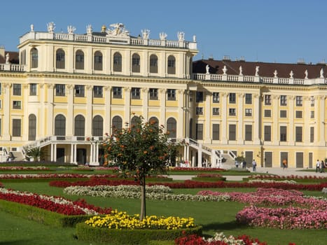 Schönbrunn Palace,landmark of Vienna with flowers in the park