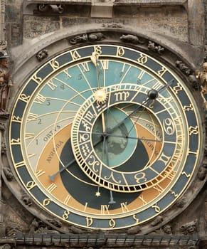 Clock on the Old Living surface in Prague, Czech Republic