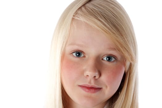 Portrait of the young beautiful blonde insulated on white background