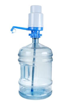 Plastic big bottle for water and pomp on white background