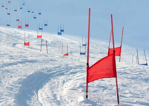 Ski gates with flag red and blue parallel slalom