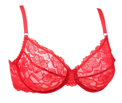 Red lace volume bra isolated on white