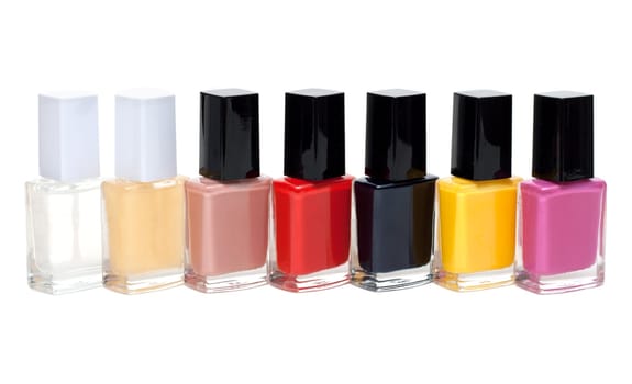 Colour varnish for nail exposed in row on white background