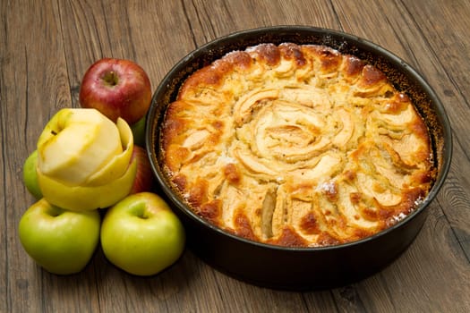 Apple Tart  with fresh apple on table