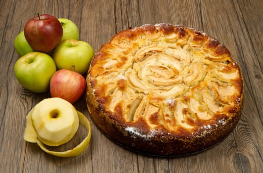 Apple Tart  with fresh apple on table