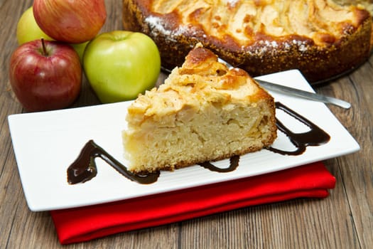 Apple Tart  with fresh apple on table