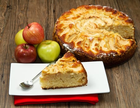 Apple Tart  with fresh apple on table