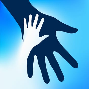 Helping Hands Child.  Illustration on blue background for design
