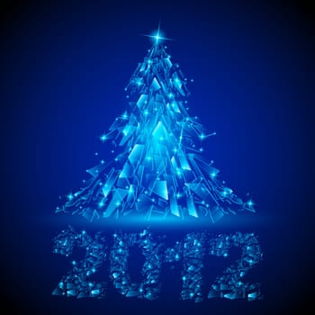 Abstract glowing background. Blue Christmas tree for design