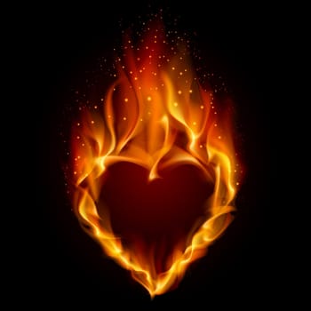 Heart in Fire. Illustration on black background for design