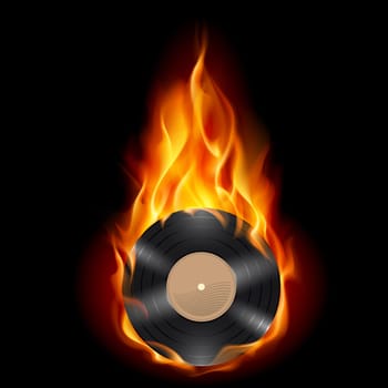 Vinyl record burning symbol. Illustration on black background