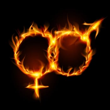 Man and woman burning symbol. Illustration on black background