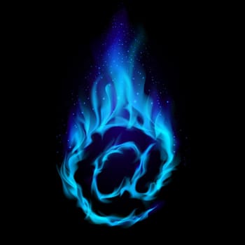 Abstract symbol of AT. Blue Flame-simulated on black background.