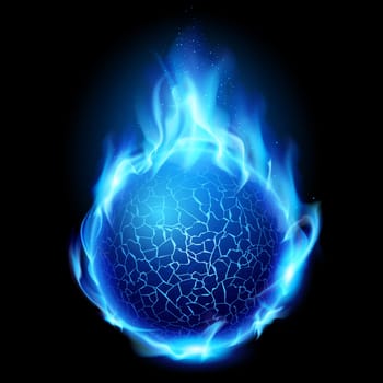 Blue fire ball. Illustration on black background for design