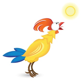 Cock and the sun. Illustration on white background